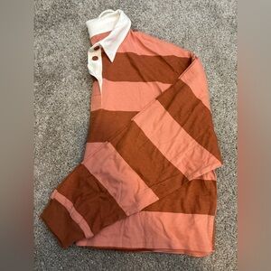 SO Orange and Brown Rugby Shirt with White Collar